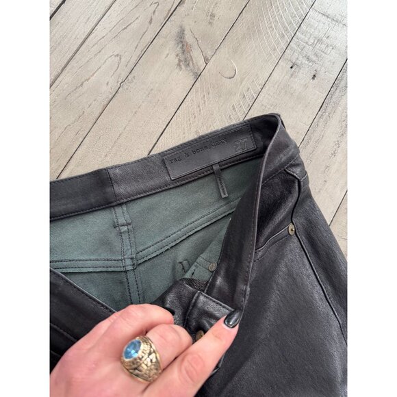 RAG & BONE Skinny LB Lambskin Leather Pants Black Size 27 - Picture 3 of 7